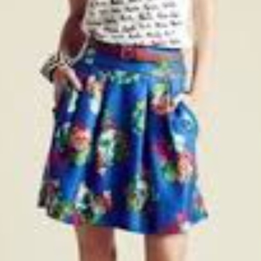 Maeve Blue Pink Skater Skirt Knee-Length Pleated